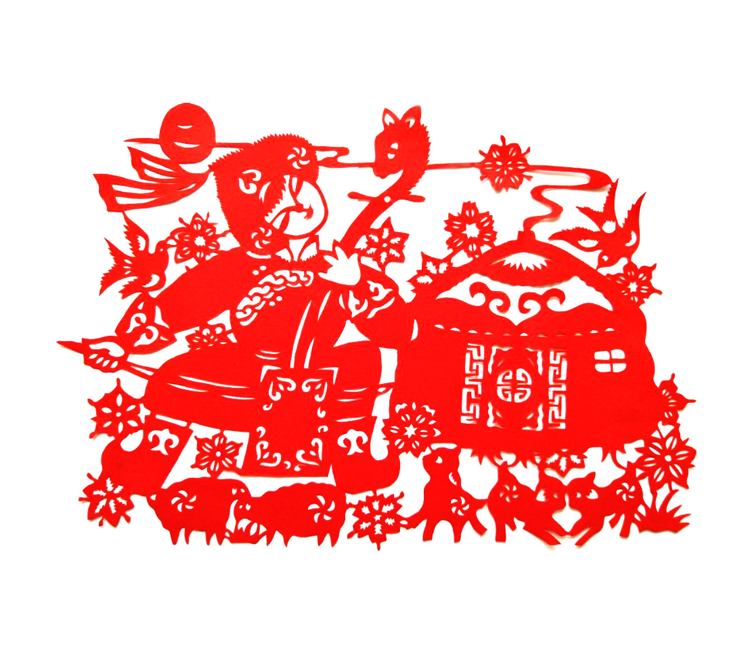 蒙古风情 舞蹈 抗牛 骑马人物 马头琴剪纸贴纸纯手工装饰画红宣纸