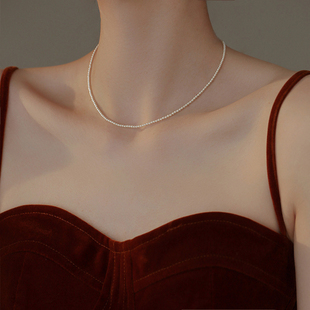 轻奢珍珠项链小米珠珍珠项链正品 官方旗舰店2mm细珍珠颈链锁骨链