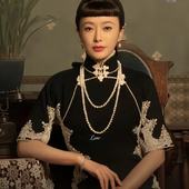 毛衣链小香风中国风施家珍珠项链女款 珍珠项链长款 双层叠带新中式