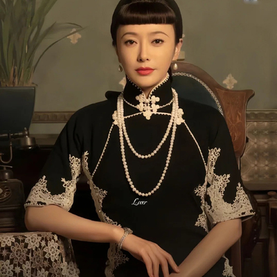 珍珠项链长款双层叠带新中式毛衣链小香风中国风施家珍珠项链女款