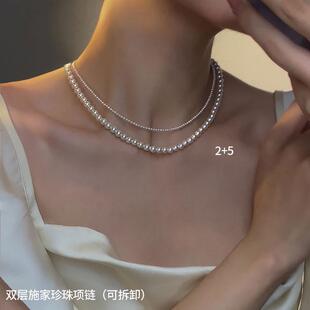 双层珍珠项链叠戴珍珠项女链施家珍珠项链女款2025新款珍珠颈链