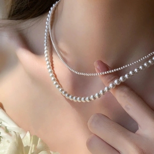 珍珠项链女叠戴多层双层珍珠颈链小米珠珍珠项链锁骨链毛衣链礼服