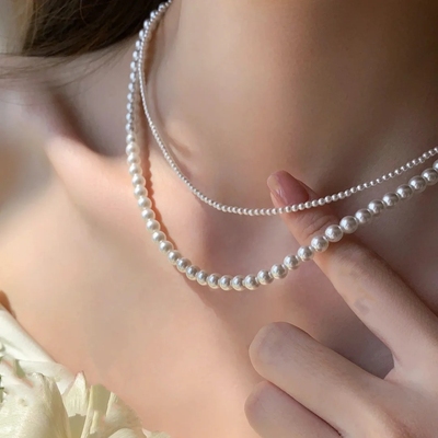 珍珠项链女叠戴多层双层珍珠颈链小米珠珍珠项链锁骨链毛衣链礼服