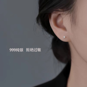 珍珠耳钉纯银999纯银耳钉女3mm迷你小珍珠耳钉养耳洞珍珠耳饰耳环