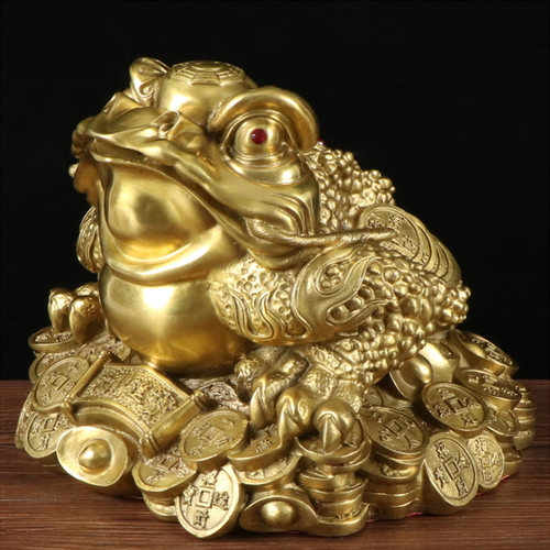 黄铜寓意招财纳福三足收银台摆件