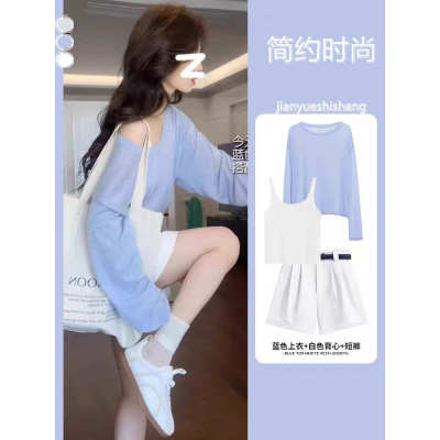 夏天搭配一整套小个子松弛感韩系穿搭多巴胺奶乖减龄夏季三件套装