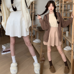 孕妇裙子百褶毛线针织裙新款女秋冬季外穿短裙百搭A字半身裙短裙