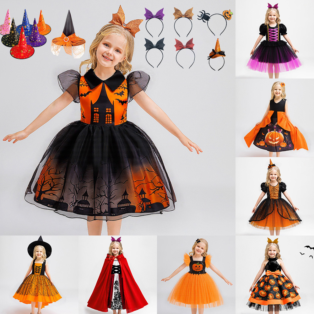 女童万圣节裙子女巫南瓜蝙蝠裙子