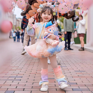 2025新款中小童宝宝彩虹渐变针织开衫女童卡通韩系大裙摆凸凸套装