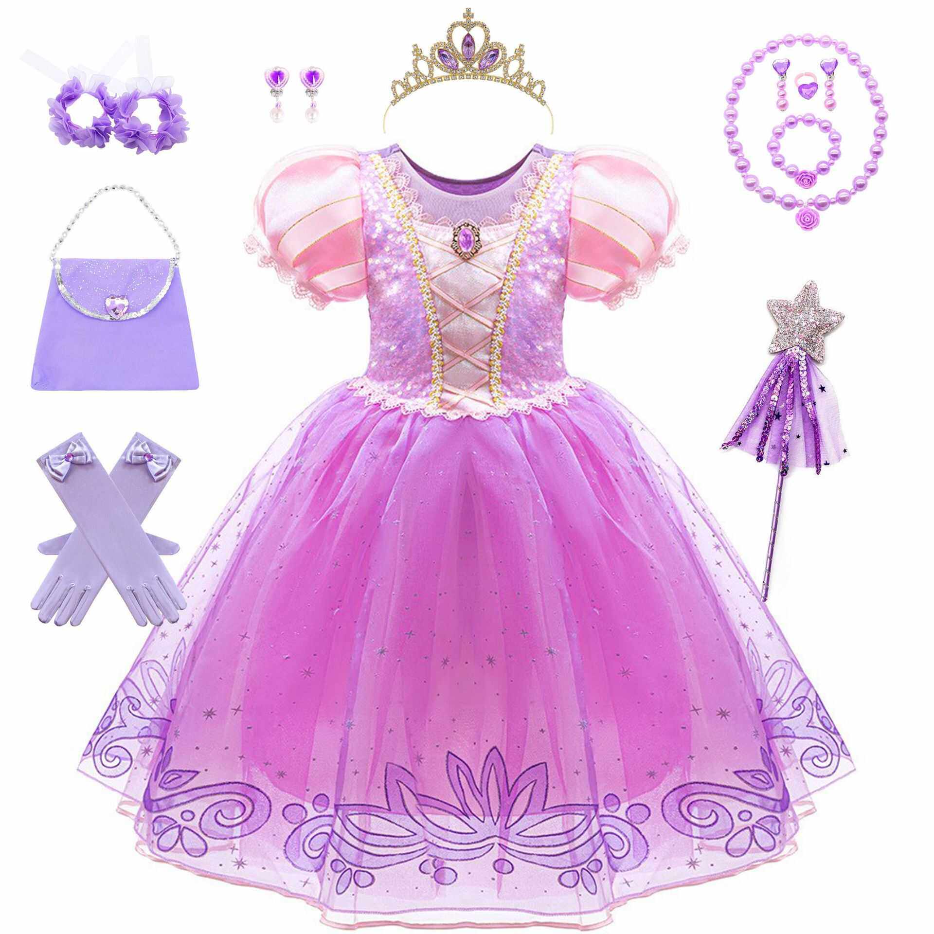 夏季女童长发公主乐佩连衣裙儿童节日礼服苏菲亚网纱蓬蓬中长裙子