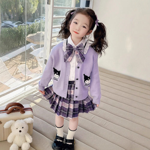 女童JK学院风格子百褶裙三件套