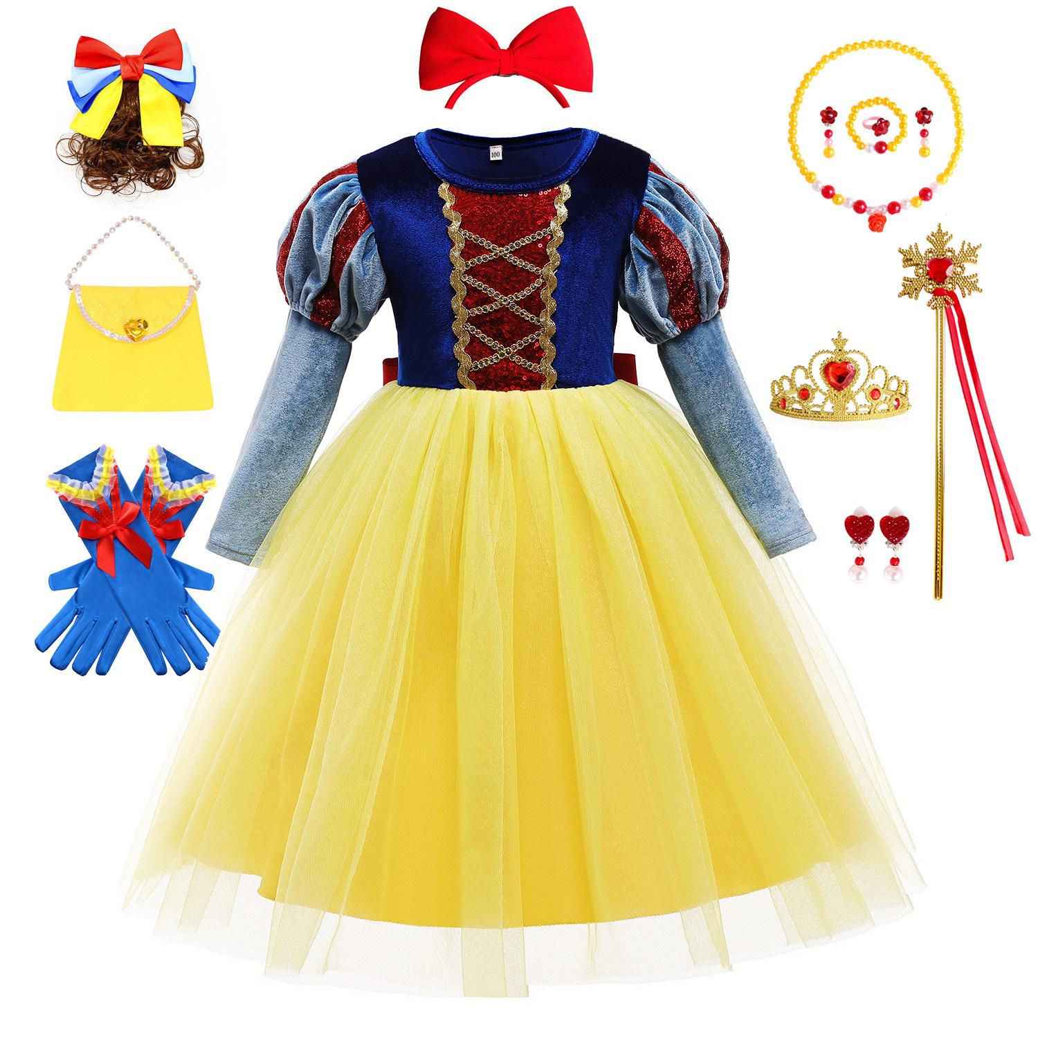 白雪公主小女孩长袖秋款连衣裙2024新款圣诞节丝绒网纱cos表演裙,童装/婴儿装/亲子装,连衣裙,淘宝优惠券,粉丝福利购,淘宝优惠卷