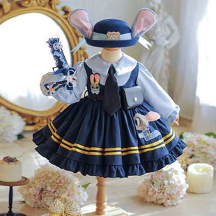 春秋女童长袖兔子警官朱迪连衣裙洛丽塔公主裙蓬蓬高端原创短款裙