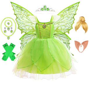 女童动画片森系小精灵绿色公主裙蒂安娜青蛙公主仙气蓬蓬漂亮纱裙