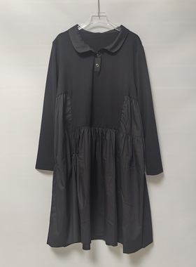 黑色连衣裙长袖2025年秋新款胖妹妹梨形身材a字裙遮肚子显瘦裙子