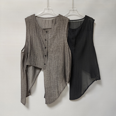 现货夏季轻薄不规则洋气马甲街头设计感时尚微透马夹显瘦外搭坎肩