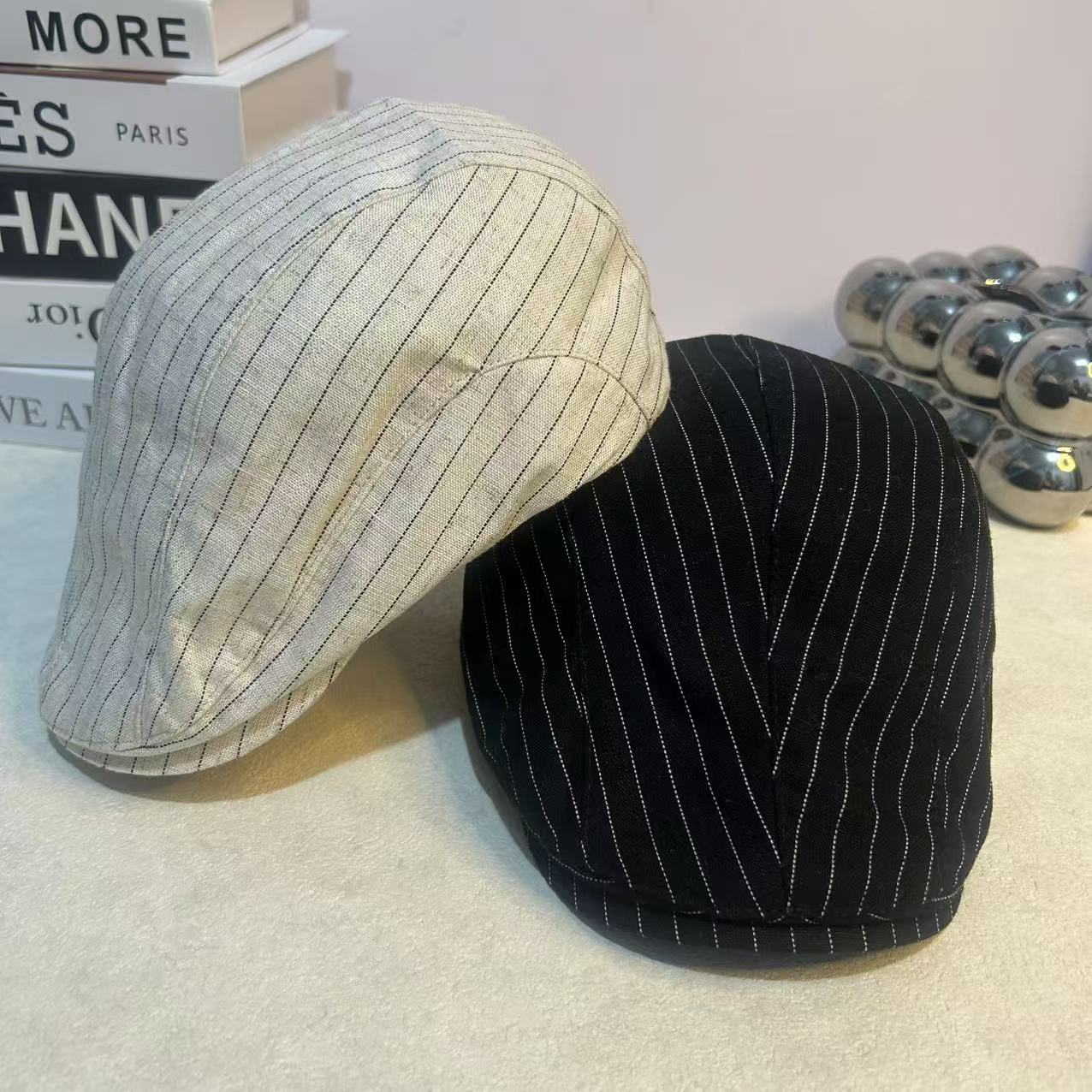 春夏新品显脸气质条纹鸭舌帽百搭