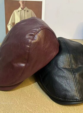 秋冬新款韩版PU皮质纯色鸭舌帽男女简约时尚休闲显脸小潮牌前进帽