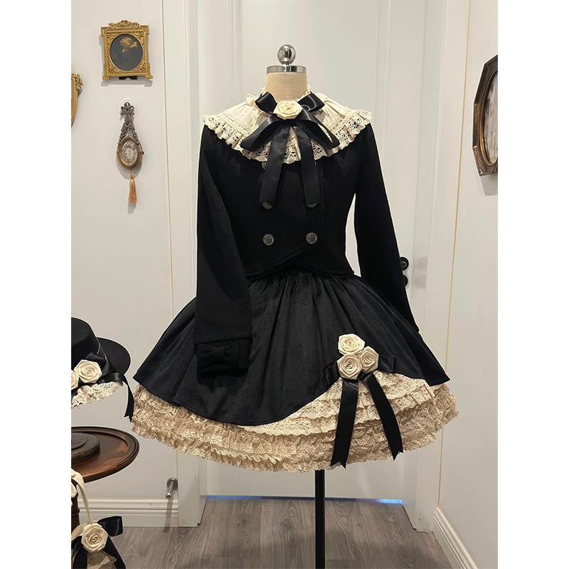 冬季日系留洋白月光设计感小香风毛呢外套半裙套装洛丽塔lolita裙