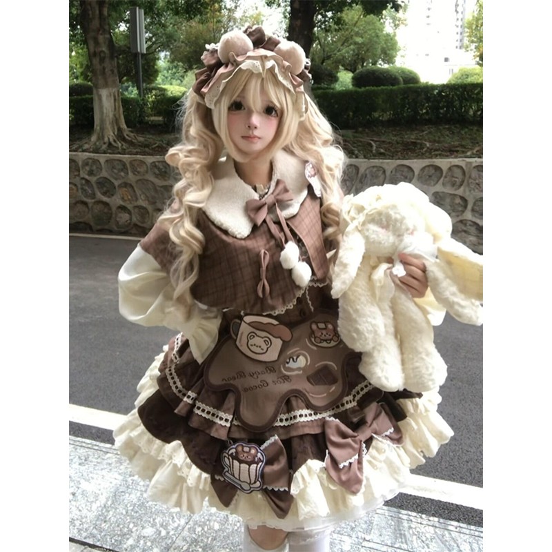 巧克力小熊可爱甜美斗篷lolita裙isk洛丽塔公主裙少女感洋装日常