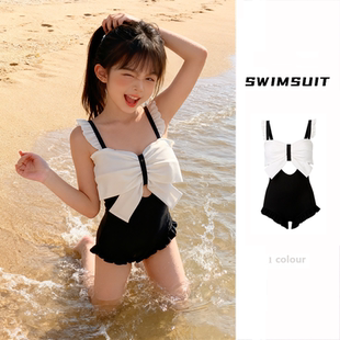 游泳衣女2026新款 ins青少年学生儿童 初中生连体森系小胸聚拢韩版