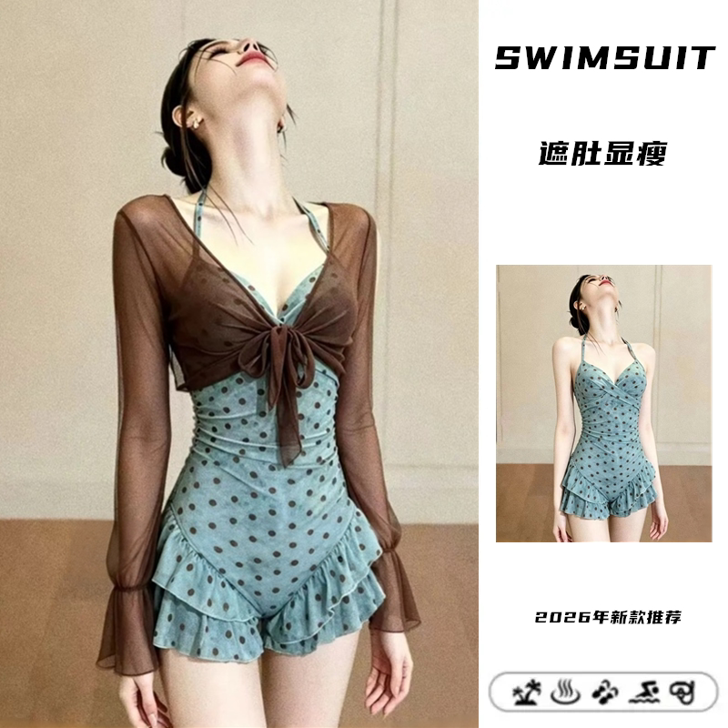 游泳衣女连体两件套韩版ins风钢托聚拢辣妹禁欲系高颜值防晒外搭