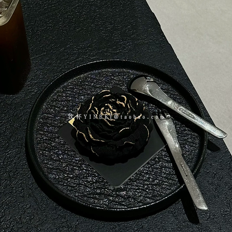 创意ins风黑色磨砂岩石纹平盘