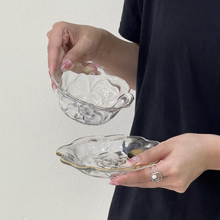 轻奢ins风浮雕玫瑰花玻璃甜品碗杨枝甘露碗下午茶精致燕窝碗套装