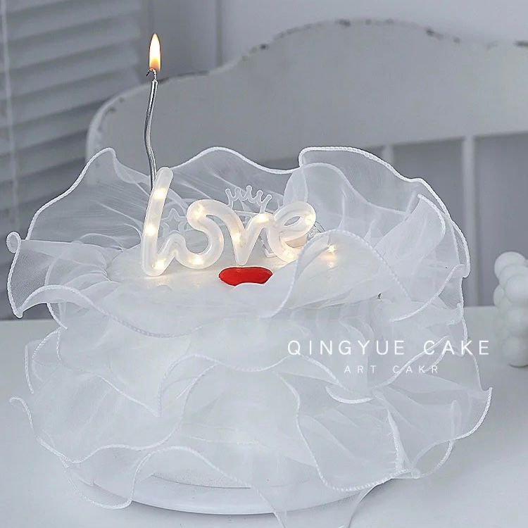 七夕情人节网纱围边蛋糕装饰摆件