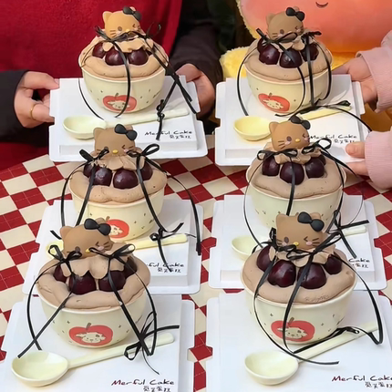 2026圣诞节新年黑皮kt猫樱桃碗蛋糕装饰Hellokitty车厘子碗陶瓷碗