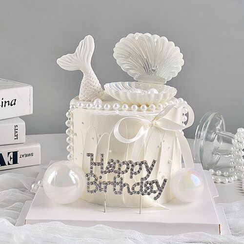 网红ins女神生日蛋糕装饰摆件珍珠贝壳钻石插件仙女甜品烘焙装扮