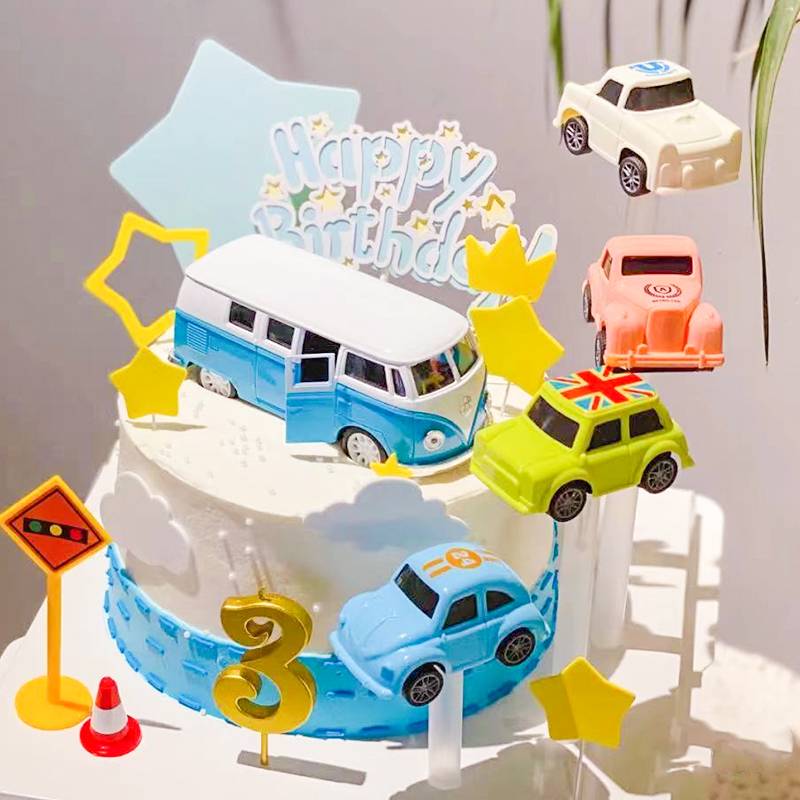 校车巴士蛋糕摆件装饰宝宝卡通