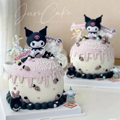 网红酷米米蛋糕装饰摆件黑色系大耳狗儿童生日甜品台烘焙装扮插牌