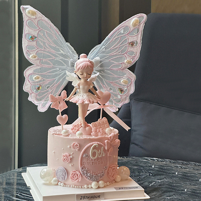 贝拉公主水钻蝴蝶女孩公主生日蛋糕装饰摆件插件网红小仙女天使w