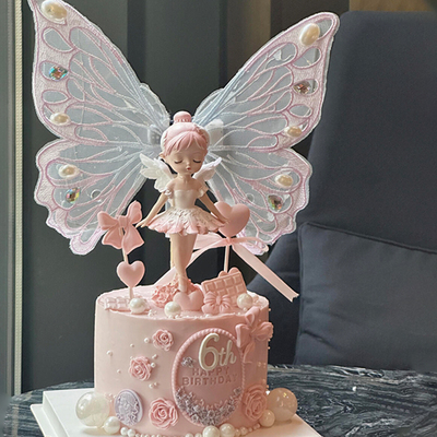 贝拉公主蝴蝶翅膀女孩生日蛋糕装饰摆件插件网红小仙女天使烘焙