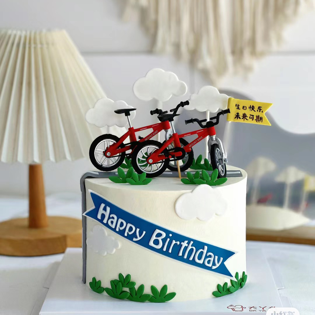 网红ins骑行者生日蛋糕装饰摆件塑料自行车山地车摆件男女生运动