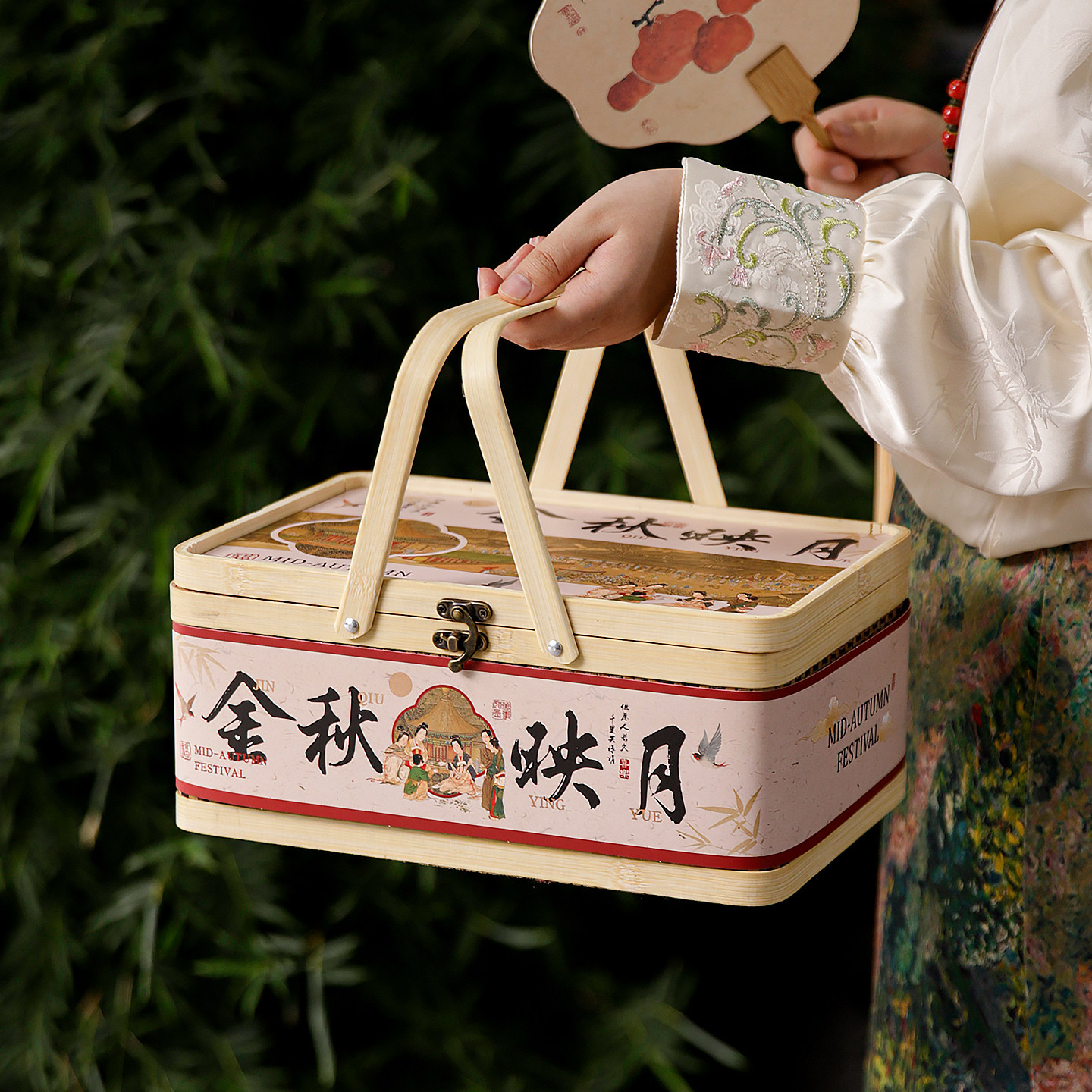 新月饼礼盒创意竹编盒国风中秋通用手提竹篮礼盒8粒企业酒店批发
