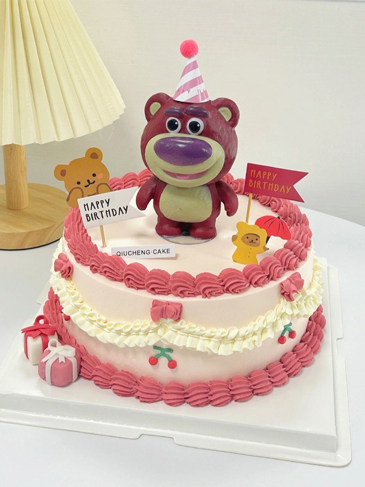 网红草莓熊生日蛋糕装饰小熊摆件