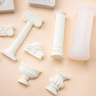 复古欧式花瓶罗马柱硅胶模具许愿池天使丘比特翻糖巧克力蛋糕装饰