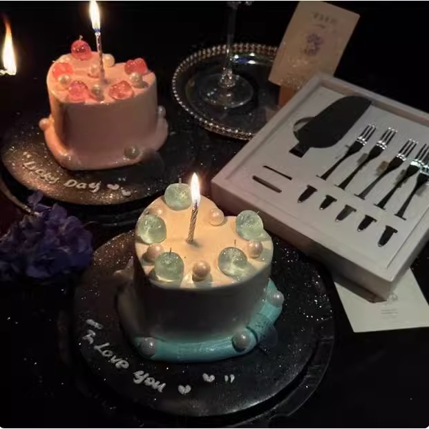 樱桃蛋糕装饰透明水晶糖蜡烛插件