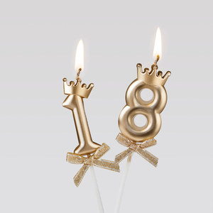 香槟金银色蝴蝶结数字蜡烛蛋糕插牌18岁30岁女神公主生日派对装扮