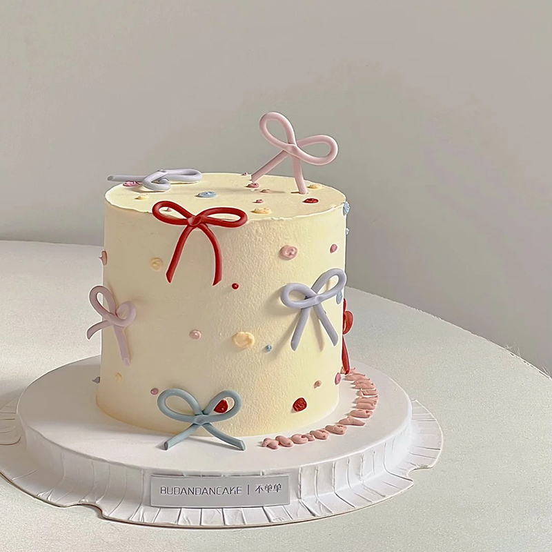 网红小红书同款多巴胺彩色蝴蝶结蛋糕装饰摆件女神生日烘焙插件l