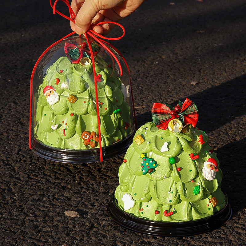2025圣诞节4寸圣诞树蛋糕装饰摆件半圆蛋糕包装盒平安夜装扮插件