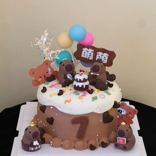 饰品儿童男孩女孩生日甜品台烘焙插件z 网红卡皮巴拉水豚鼠蛋糕装