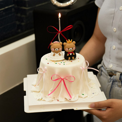 2025情人节love you蛋糕装饰品插件爱心熊兔情侣甜品装扮烘焙摆件