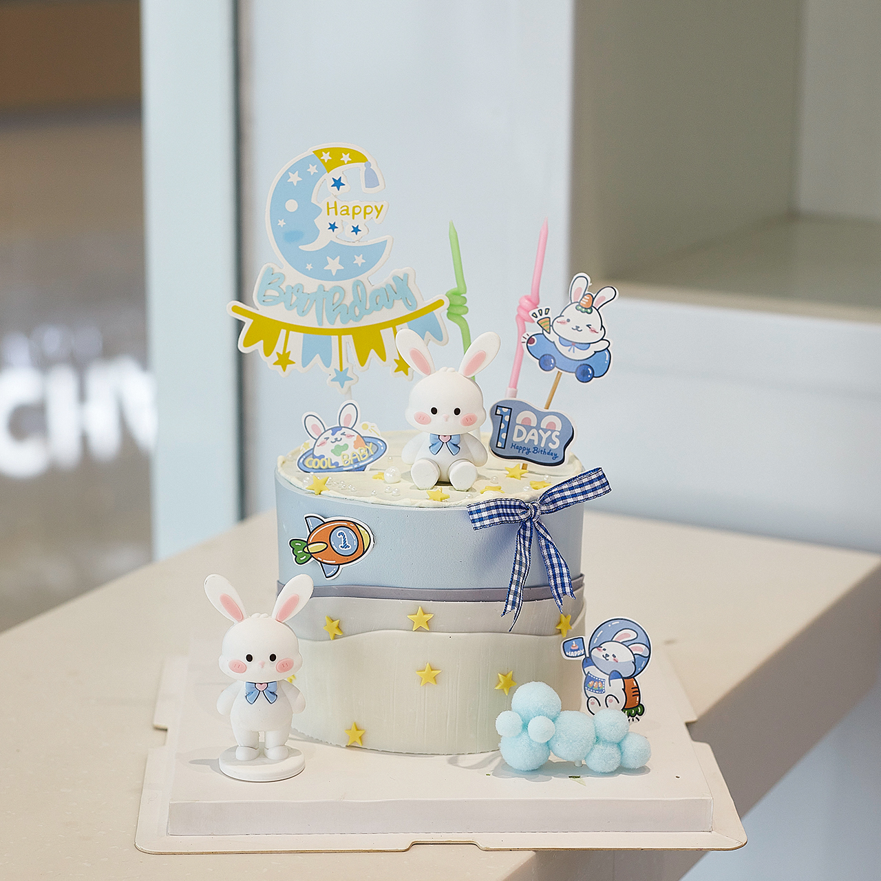 兔宝宝周岁蛋糕装饰生日派对