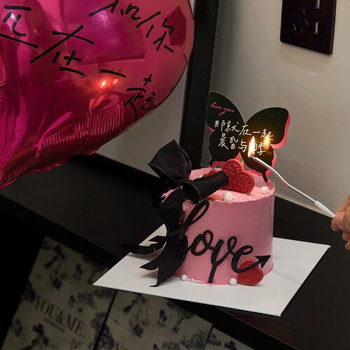2026情人节蛋糕装饰浪漫蝴蝶2.14那就在一起晨昏与四季亚克力love