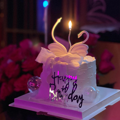 网红生日蛋糕装饰软胶天鹅摆件唯美蝴蝶结丝带HB生日烘焙插件