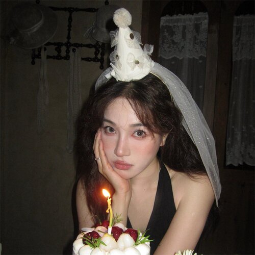 小红书ins韩系公主风蝴蝶结头纱发箍女生日帽派对氛围感拍照头饰