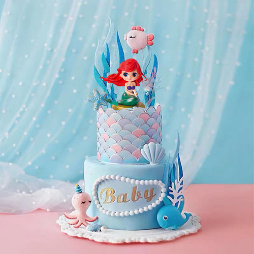 女孩美人鱼生日蛋糕装饰摆件